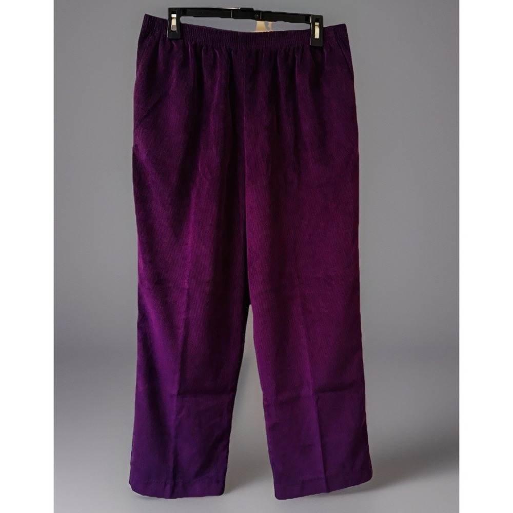 Alfred Dunner Purple Corduroy Pants Size 14 Elastic Waist Pull on Comfort